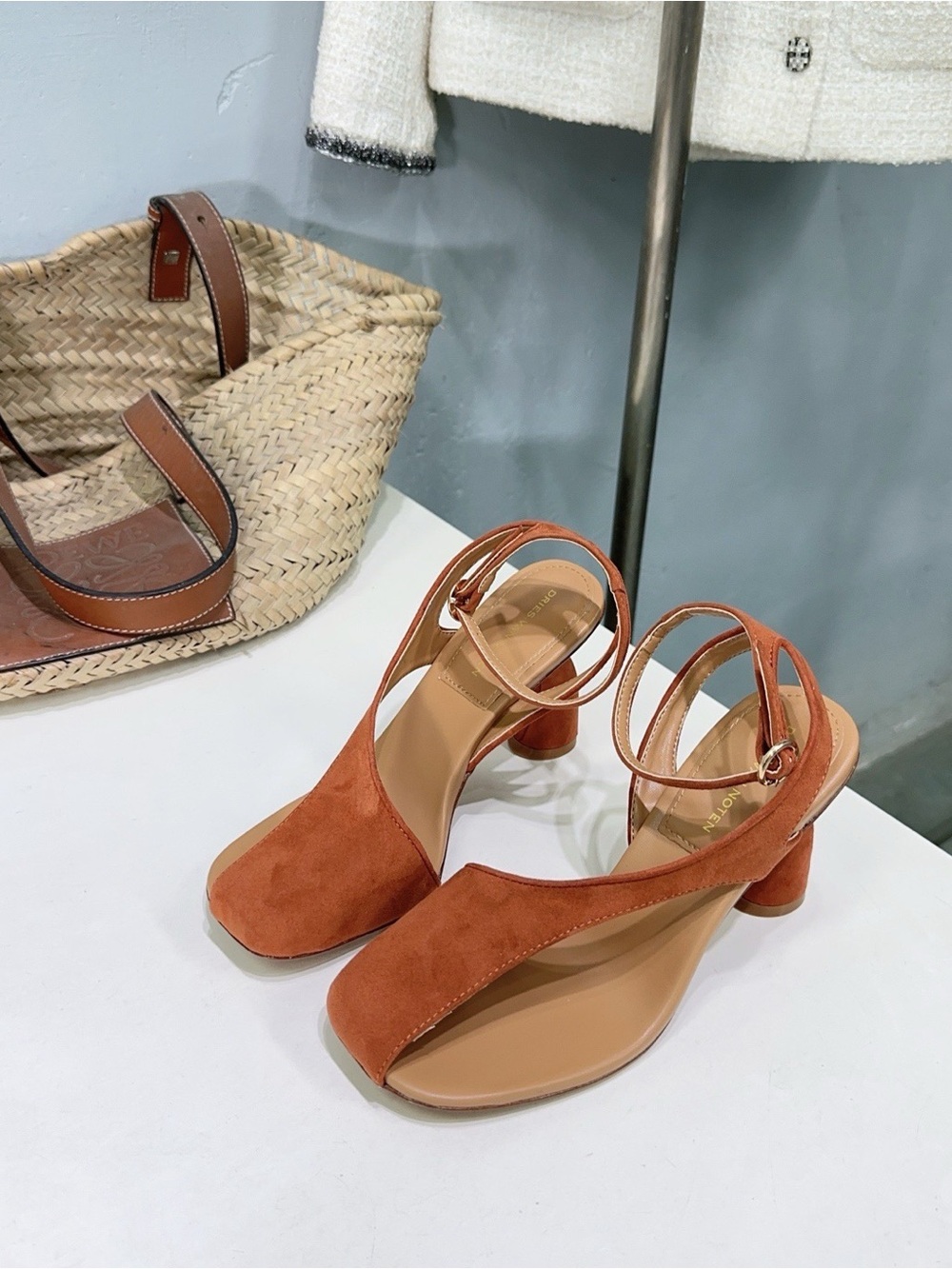 Dries Van Noten Rust Suede Ankle-Strap Block Heels